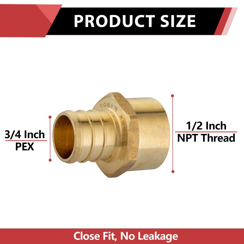 EFIELD (Pack of 5) EFIELD Pex 3/4" x 1/2" Female NPT Thread Adapter Barb Crimp Brass Fitting,(PEX1807039-5PCS) - Image 2